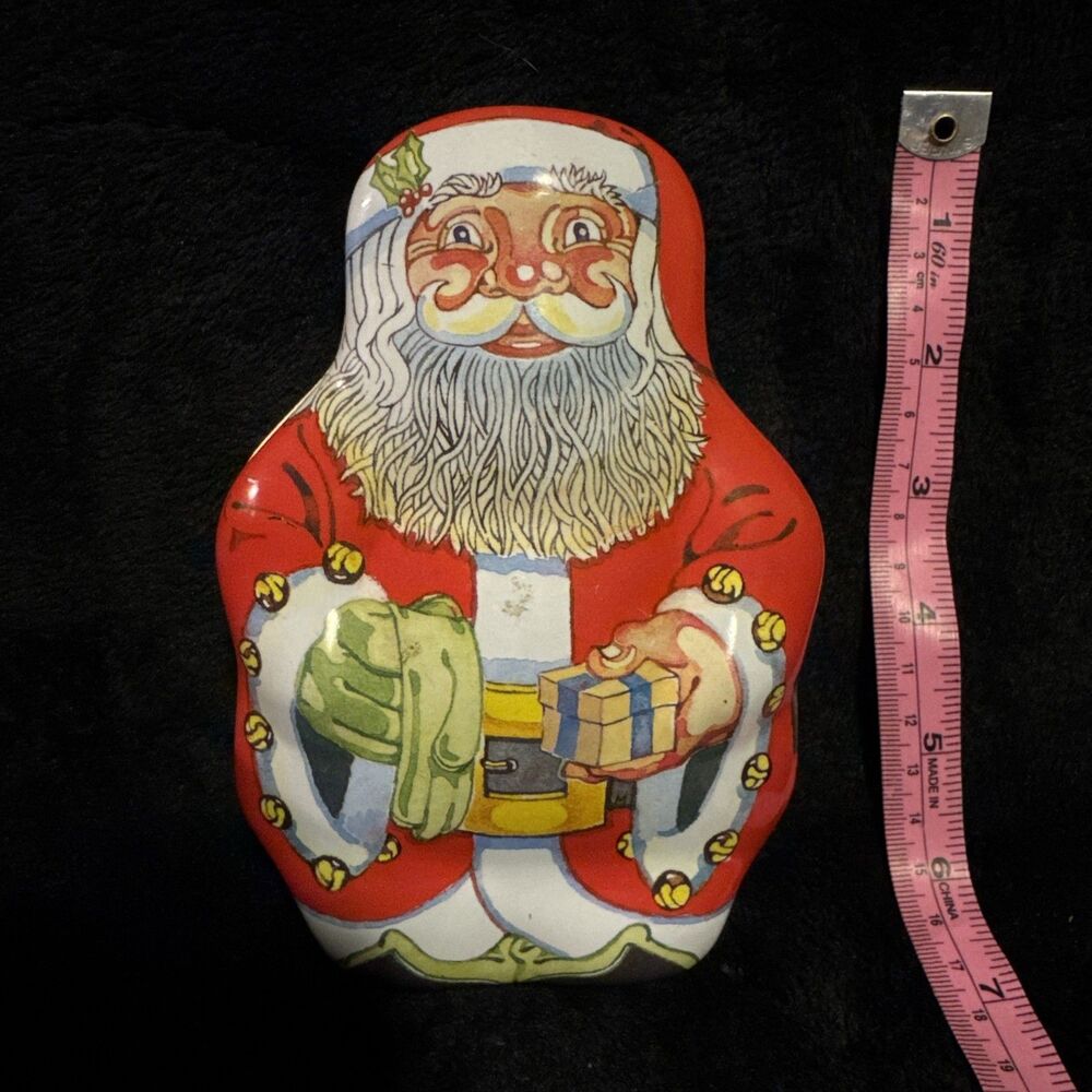 Vintage 80s TBC Design Santa Claus Tin Box Company of America Christmas